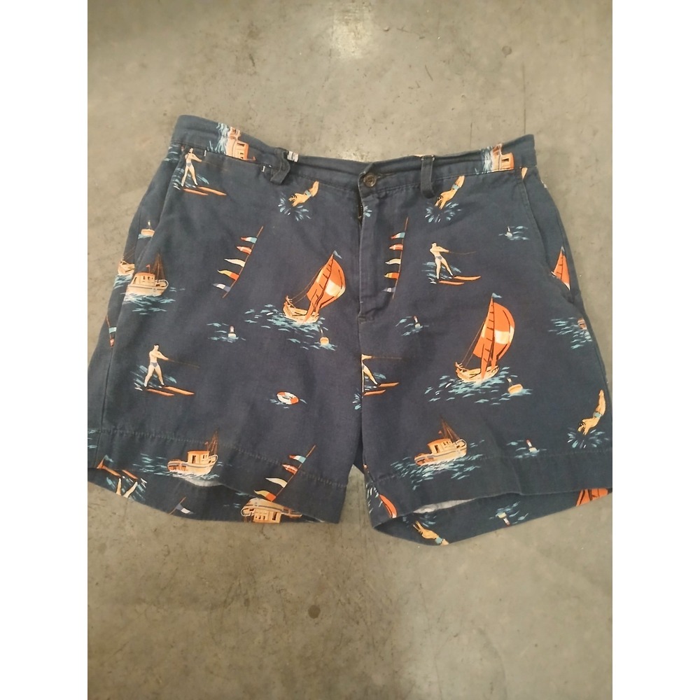 Polo Ralph Lauren Shorts Mens 34 Blue Sailboat Cotton Linen (Tag 32) 6" Inseam